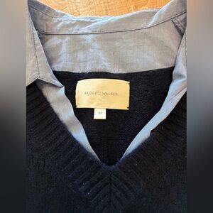 Brochu Walker Looker Layered V-Neck Sweater in Navy and Blue Underlay